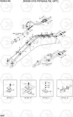 3407 BOOM HYD PIPING(4.7M, OPT) R220LC-9A, Hyundai