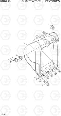 7340 BUCKET(5 TEETH, HEAVY DUTY) R220LC-9A, Hyundai