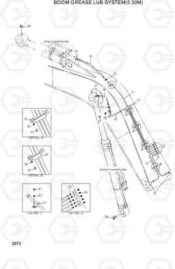 2073 BOOM GREASE LUB SYSTEM(5.30M) R250LC-3, Hyundai