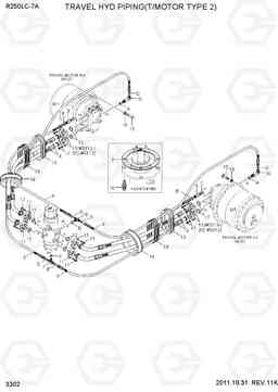 3302 TRAVEL HYDRAULIC PIPING(T/MOTOR TYPE 2) R250LC-7A, Hyundai