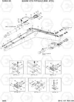 3400 BOOM HYD PIPING(5.85M, STD) R260LC-9A, Hyundai