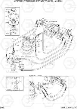 3110 UPPER HYDRAULIC PIPING(TRAVEL, -#1176) R290LC-7, Hyundai