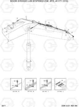 3411 BOOM GREASE LUB SYSTEM(6.25M,STD,-#1810) R290LC-7, Hyundai