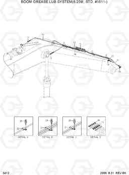 3412 BOOM GREASE LUB SYSTEM(6.25M,STD,#1811-) R290LC-7, Hyundai