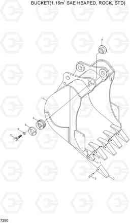 7390 BUCKET(1.16M3 SAE HEAPED, ROCK, STD) R300LC-7, Hyundai