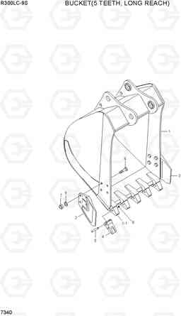 7340 BUCKET(5 TEETH, LONG REACH) R300LC-9S, Hyundai