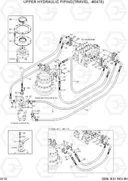 3110 UPPER HYDRAULIC PIPING(TRAVEL, -#0478) R305LC-7, Hyundai