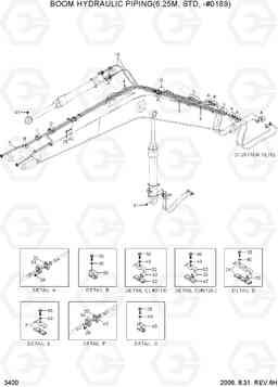 3400 BOOM HYDRAULIC PIPING(6.25M,STD,-#0189) R305LC-7, Hyundai