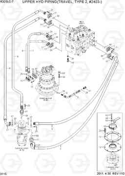 3115 UPPER HYD PIPING(TRAVEL, TYPE 2, #2403-) R320LC-7, Hyundai