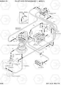 3230 PILOT HYDRAULIC PIPING(BASE 1, -#0551) R320LC-7A, Hyundai