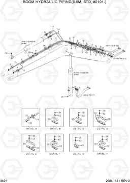 3401 BOOM HYDRAULIC PIPING(6.5M, STD, #0101-) R360LC-7, Hyundai