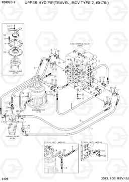 3125 UPPER HYD PIP(TRAVEL,MCV TYPE 2,#0176-) R380LC-9, Hyundai