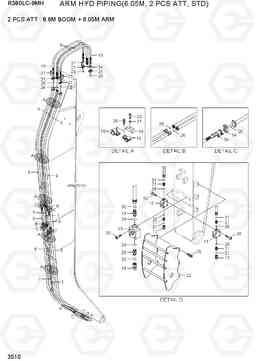 3510 ARM HYD PIPING(6.05M, 2 PCS ATT, STD) R380LC-9MH, Hyundai