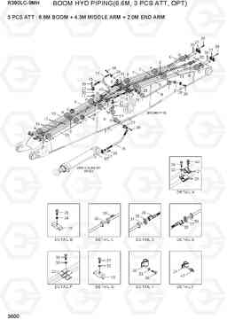 3600 BOOM HYD PIPING(6.6M, 3 PCS ATT, OPT) R380LC-9MH, Hyundai