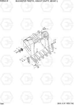 7361 BUCKET(5 TEETH, HEAVY DUTY, #0347-) R390LC-9(INDIA), Hyundai