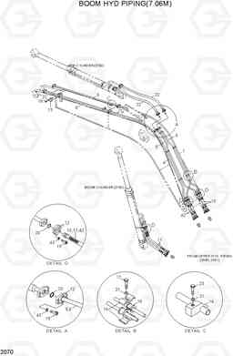 2070 BOOM HYD PIPING(7.06M) R450LC-3(#1001-), Hyundai