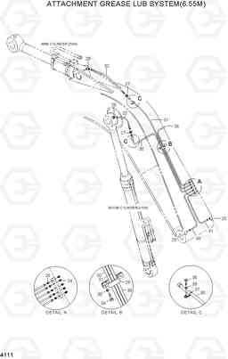 4111 ATTACHMENT GREASE LUB SYSTEM(6.55M) R450LC-3(#1001-), Hyundai