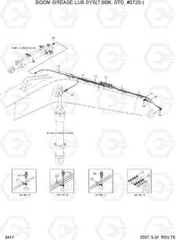 3411 BOOM GREASE LUB SYS(7.06M, STD, #0720-) R450LC-7, Hyundai