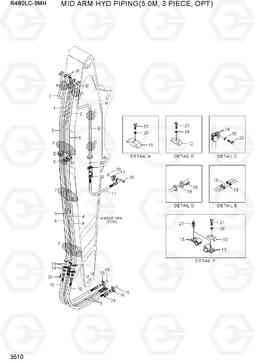 3510 MID ARM HYD PIPING(5.0M, 3 PIECE, OPT) R480LC-9MH, Hyundai