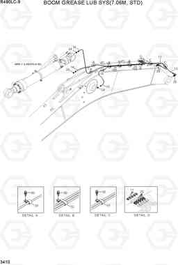 3410 BOOM GREASE LUB SYS(7.06M, STD) R480LC-9, Hyundai