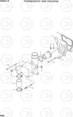 9480 THERMOSTAT AND HOUSING R480LC-9, Hyundai