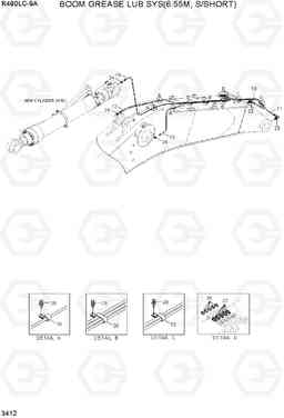 3412 BOOM GREASE LUB SYS(6.55M, S/SHORT) R480LC-9A, Hyundai