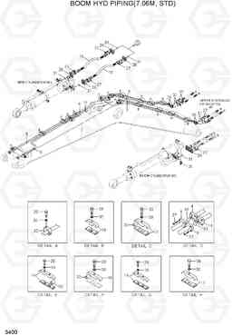 3400 BOOM HYD PIPING(7.06M, STD, -#0075) R500LC-7A, Hyundai