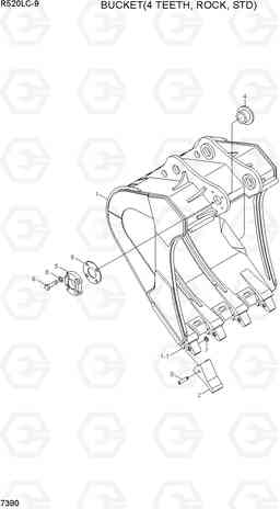 7390 BUCKET(4 TEETH, ROCK, STD) R520LC-9, Hyundai