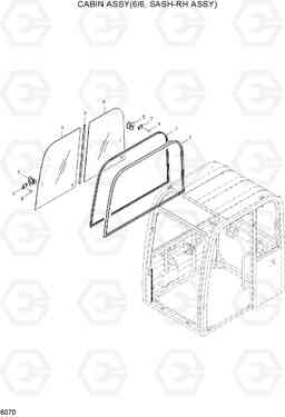 6070 CABIN ASSY(6/6, SASH-RH ASSY) R55-7, Hyundai