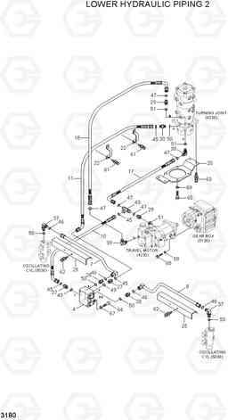 3180 LOWER HYDRAULIC PIPING 2 R55W-7A, Hyundai