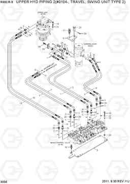 3056 UPPER HYD PIPING2(#0104-,TRAVEL,S/TYPE2) R60CR-9, Hyundai