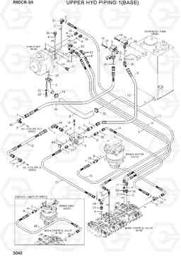 3040 UPPER HYD PIPING 1 (BASE) R60CR-9A, Hyundai