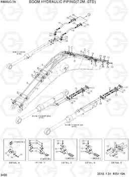 3400 BOOM HYDRAULIC PIPING(7.2M, STD) R800LC-7A, Hyundai