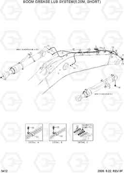 3412 BOOM GREASE LUB SYSTEM(5.20M, SHORT) R210LC-7(#98001-), Hyundai