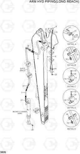 3505 ARM HYD PIPING(LONG REACH) R210LC-7(#98001-), Hyundai