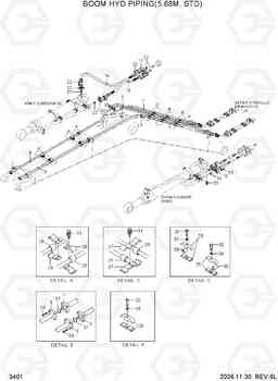 3401 BOOM HYD PIPING(5.68M, STD) R210LC-7H(#9001-), Hyundai