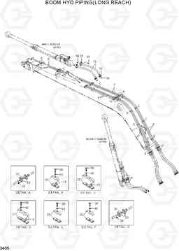 3405 BOOM HYD PIPING(LONG REACH) R210LC-7H(#9001-), Hyundai