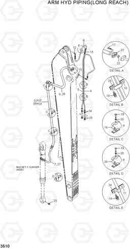 3510 ARM HYD PIPING(LONG REACH) R210LC-7H(#9001-), Hyundai