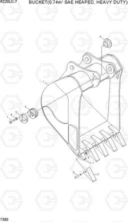 7360 BUCKET(0.74M3 SAE HEAPED, HEAVY DUTY) R220LC-7(INDIA), Hyundai