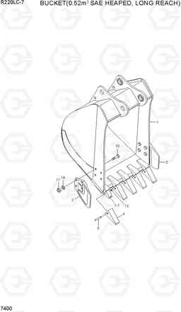 7400 BUCKET(0.52M3 SAE HEAPED, LONG REACH) R220LC-7(INDIA), Hyundai