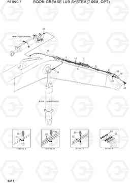 3411 BOOM GREASE LUB SYSTEM(7.06M, OPT) R510LC-7(INDIA), Hyundai