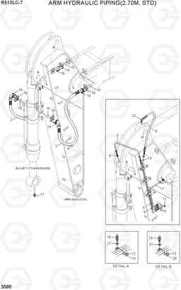 3580 ARM HYDRAULIC PIPING(2.70M, STD) R510LC-7(INDIA), Hyundai