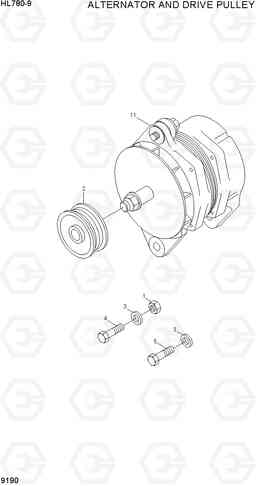 9190 ALTERNATOR AND DRIVE PULLEY HL780-9, Hyundai