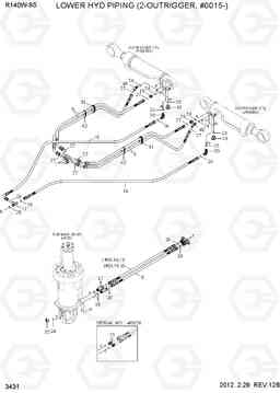 3431 LOWER HYD PIPING(2 OUTRIGGER, #0015-) R140W-9S, Hyundai