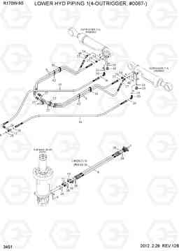 3451 LOWER HYD PIPING 1(4-OUTRIGGER, #0067-) R170W-9S, Hyundai