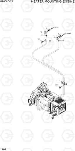 1140 HEATER MOUNTING-ENGINE R800LC-7A, Hyundai