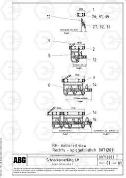 65183 Auger extension MB 122 VARIO ATT.SCREEDS  4,5 -12,0M ABG8820, ABG8820B, Volvo Construction Equipment