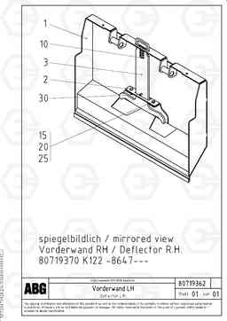 68781 Deflector plate for extension MB 120 VARIO ATT. SCREEDS 5,0 -12,5M ABG9820, Volvo Construction Equipment