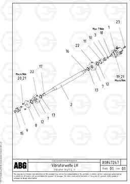 94306 Vibrator shaft for extendable screed OMNI 1001 ATT. SCREEDS 3,0 - 9,0M PF6110 PF6160/PF6170, Volvo Construction Equipment