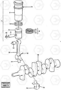 56297 Cylinder liner, piston and connecting rod L50 L50 S/N -6400/-60300 USA, Volvo Construction Equipment